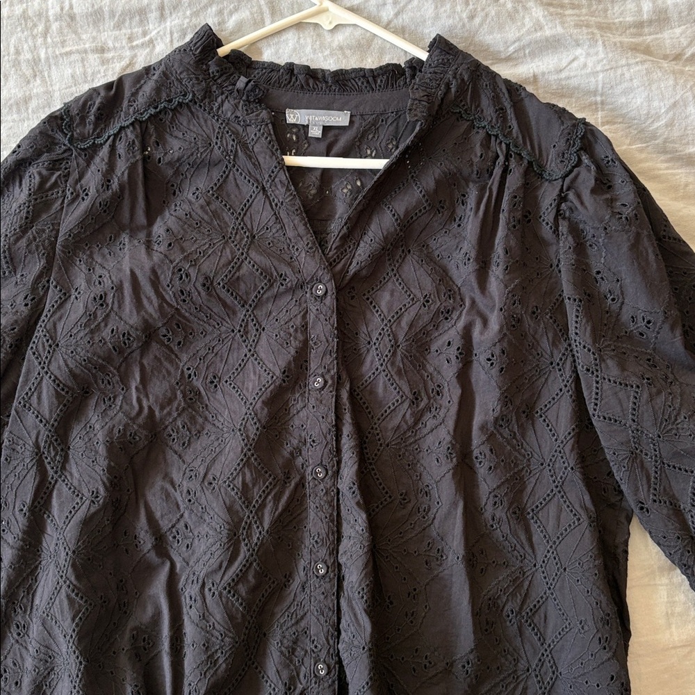 Wit & Wisdom Black Eyelet Button-Up Blouse